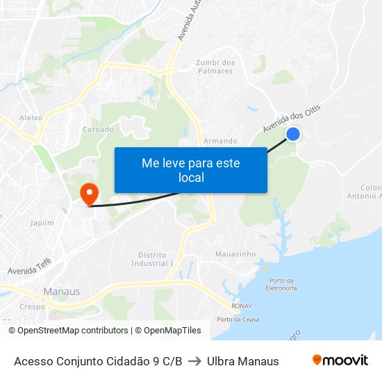 Acesso Conjunto Cidadão 9 C/B to Ulbra Manaus map