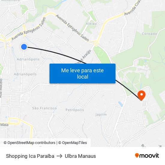 Shopping Ica Paraíba to Ulbra Manaus map