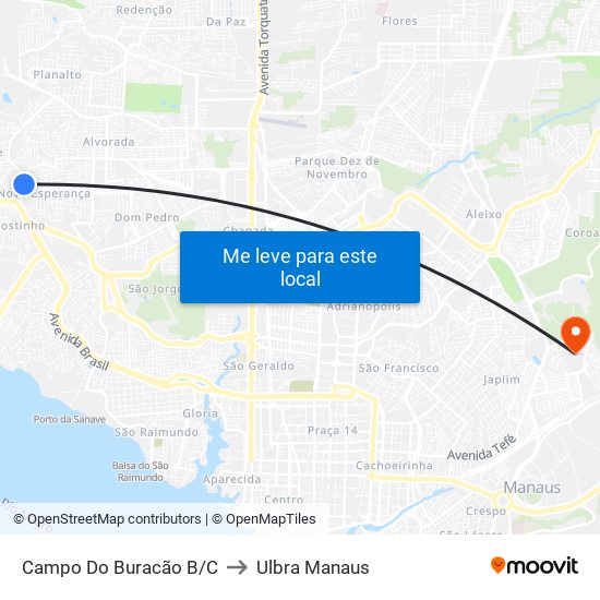 Campo Do Buracão B/C to Ulbra Manaus map
