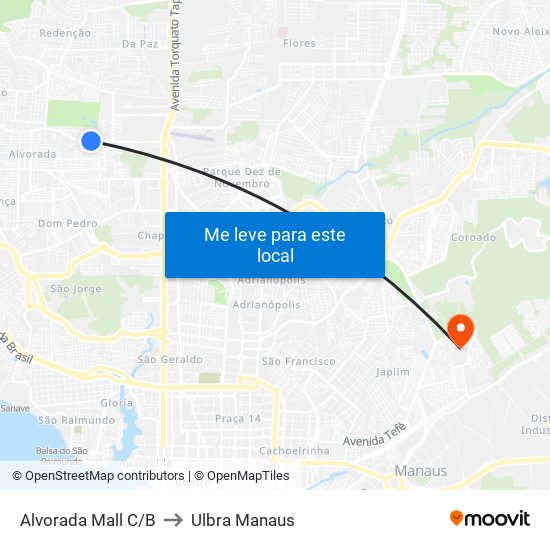 Alvorada Mall C/B to Ulbra Manaus map
