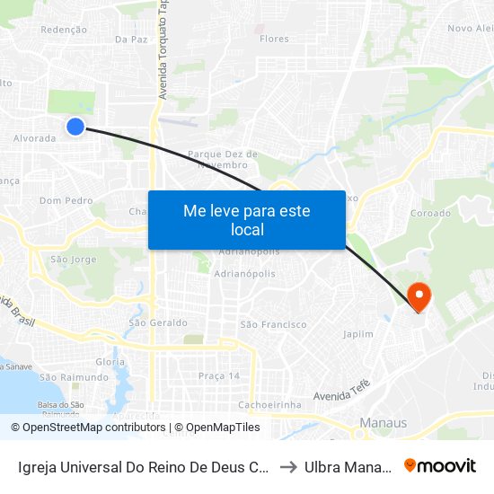 Igreja Universal Do Reino De Deus C/B to Ulbra Manaus map