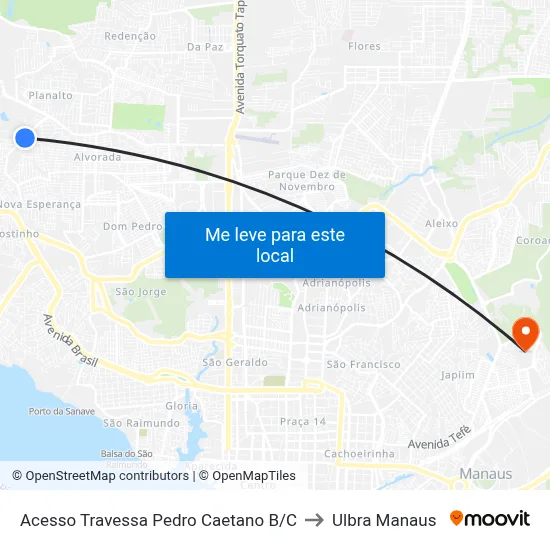 Acesso Travessa Pedro Caetano B/C to Ulbra Manaus map