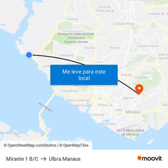 Mirante 1 B/C to Ulbra Manaus map