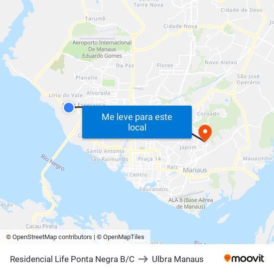 Residencial Life Ponta Negra B/C to Ulbra Manaus map
