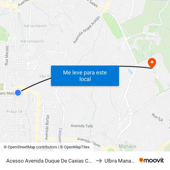 Acesso Avenida Duque De Caxias C/B to Ulbra Manaus map