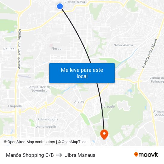 Manôa Shopping C/B to Ulbra Manaus map