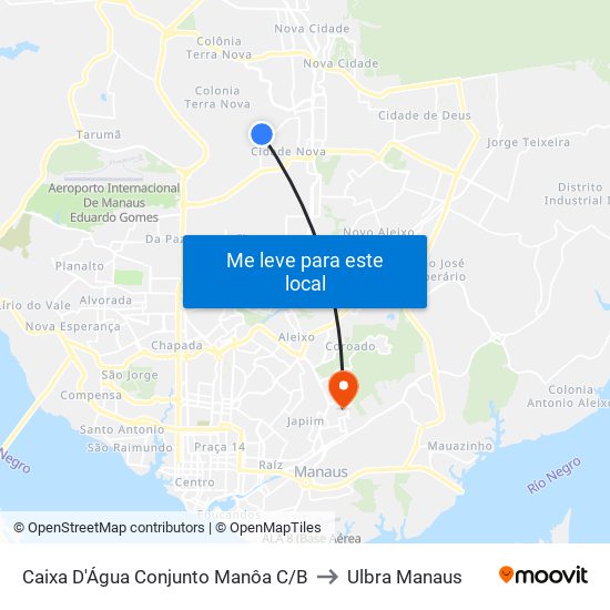 Caixa D'Água Conjunto Manôa C/B to Ulbra Manaus map
