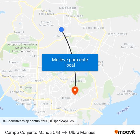 Campo Conjunto Manôa C/B to Ulbra Manaus map