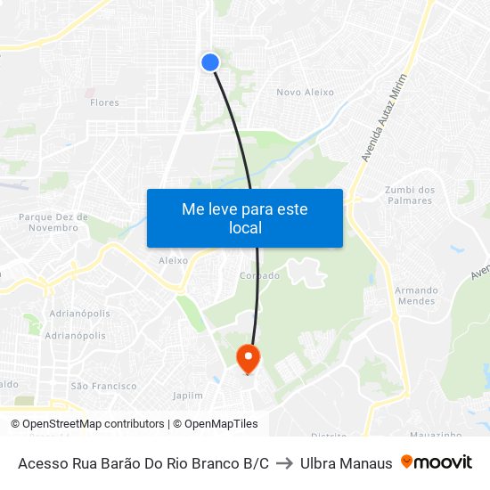 Acesso Rua Barão Do Rio Branco B/C to Ulbra Manaus map