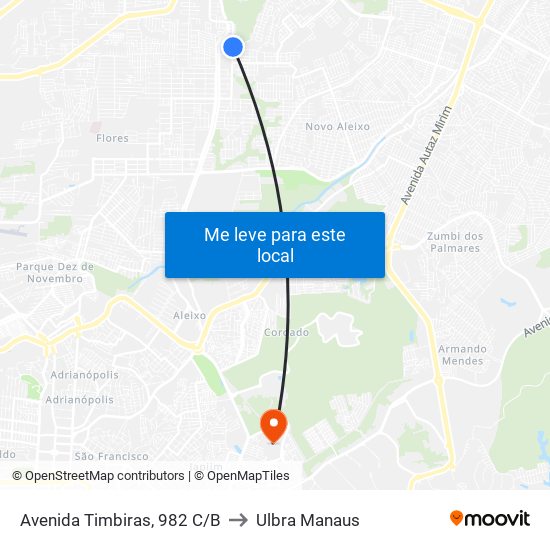 Avenida Timbiras, 982 C/B to Ulbra Manaus map