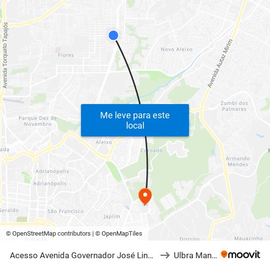 Acesso Avenida Governador José Lindoso B/C to Ulbra Manaus map