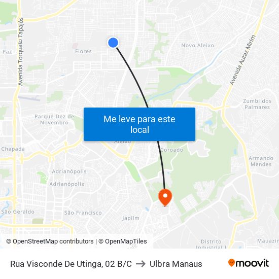 Rua Visconde De Utinga, 02 B/C to Ulbra Manaus map