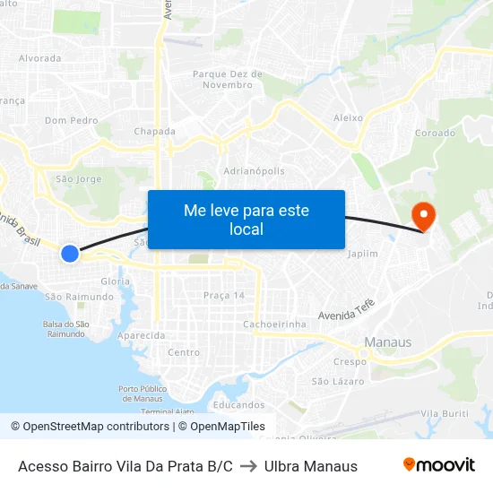 Acesso Bairro Vila Da Prata B/C to Ulbra Manaus map
