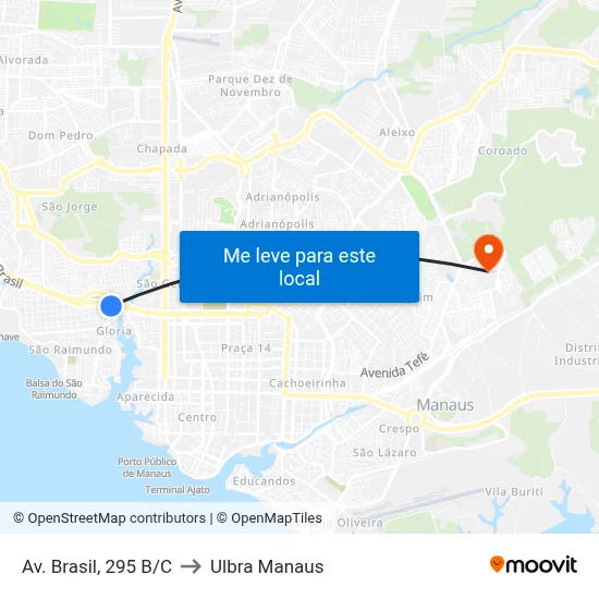 Av. Brasil, 295 B/C to Ulbra Manaus map