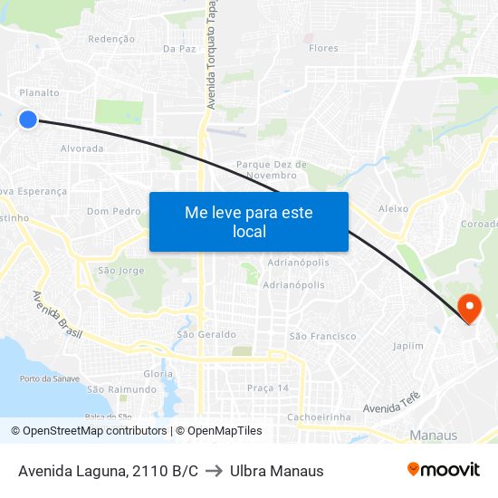 Avenida Laguna, 2110 B/C to Ulbra Manaus map