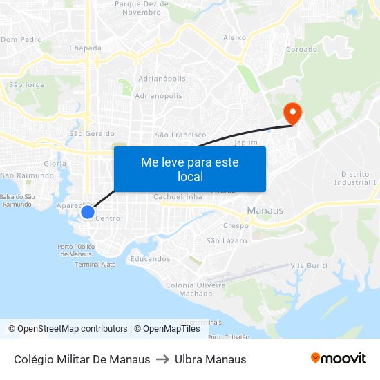 Colégio Militar De Manaus to Ulbra Manaus map