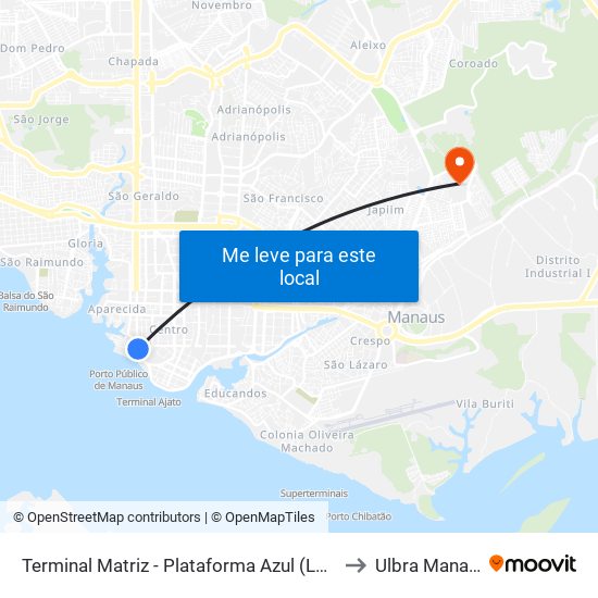 Terminal Matriz - Plataforma Azul (Leste) to Ulbra Manaus map