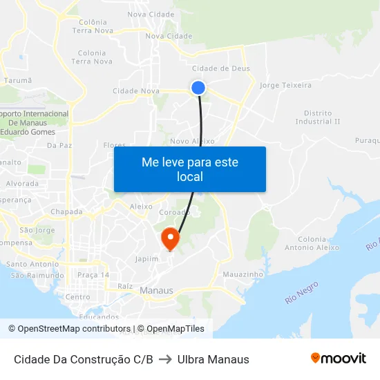 Cidade Da Construção C/B to Ulbra Manaus map