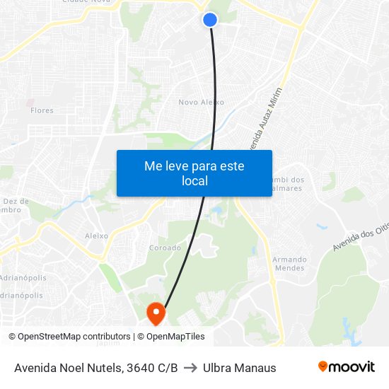 Avenida Noel Nutels, 3640 C/B to Ulbra Manaus map