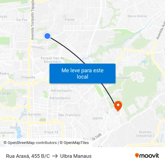 Rua Araxá, 455 B/C to Ulbra Manaus map