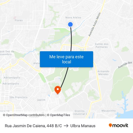 Rua Jasmin De Caiena, 448 B/C to Ulbra Manaus map