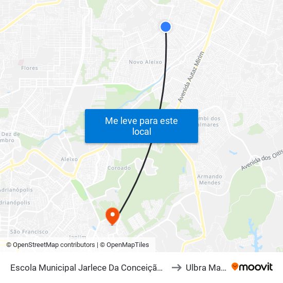 Escola Municipal Jarlece Da Conceição Zaranza B/C to Ulbra Manaus map
