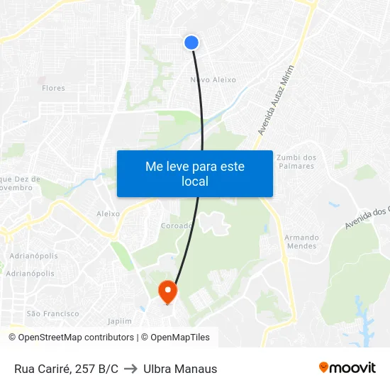 Rua Cariré, 257 B/C to Ulbra Manaus map