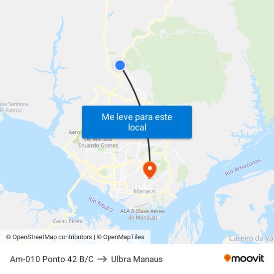 Am-010 Ponto 42 B/C to Ulbra Manaus map