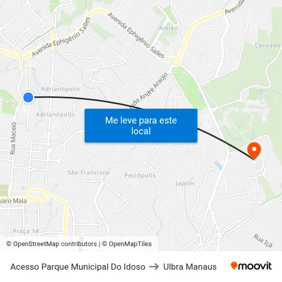 Acesso Parque Municipal Do Idoso to Ulbra Manaus map