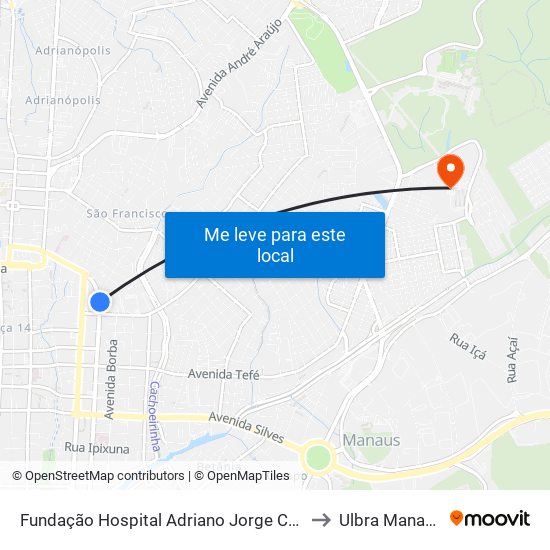 Fundação Hospital Adriano Jorge C/B to Ulbra Manaus map