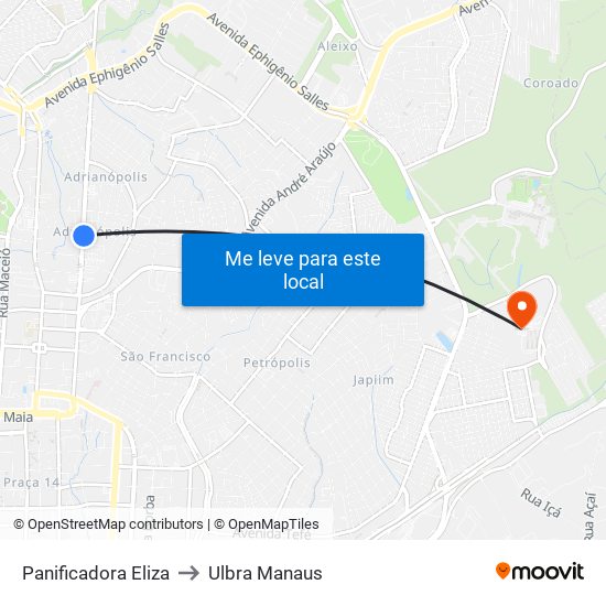 Panificadora Eliza to Ulbra Manaus map