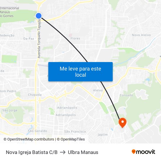 Nova Igreja Batista C/B to Ulbra Manaus map