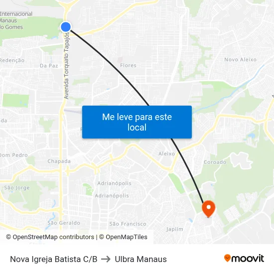 Nova Igreja Batista C/B to Ulbra Manaus map