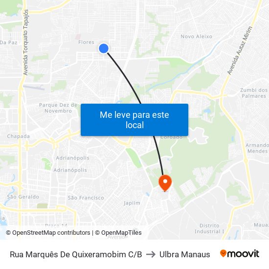 Rua Marquês De Quixeramobim C/B to Ulbra Manaus map