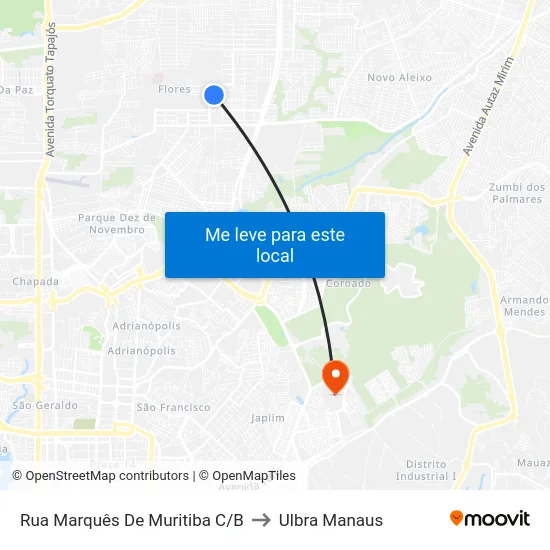 Rua Marquês De Muritiba C/B to Ulbra Manaus map