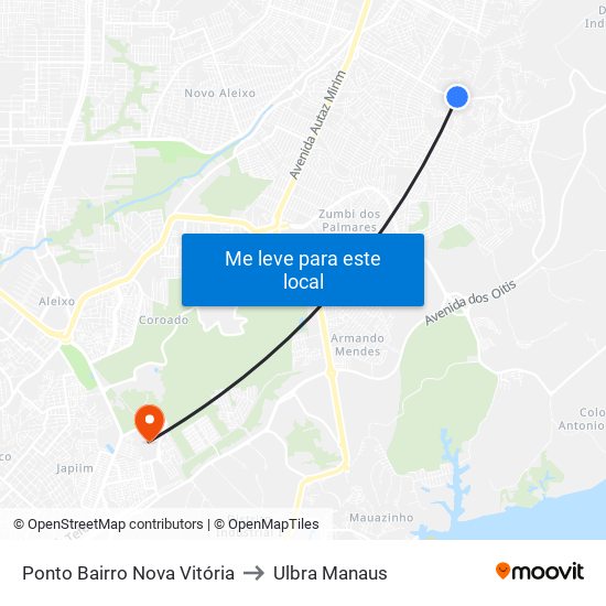 Ponto Bairro Nova Vitória to Ulbra Manaus map