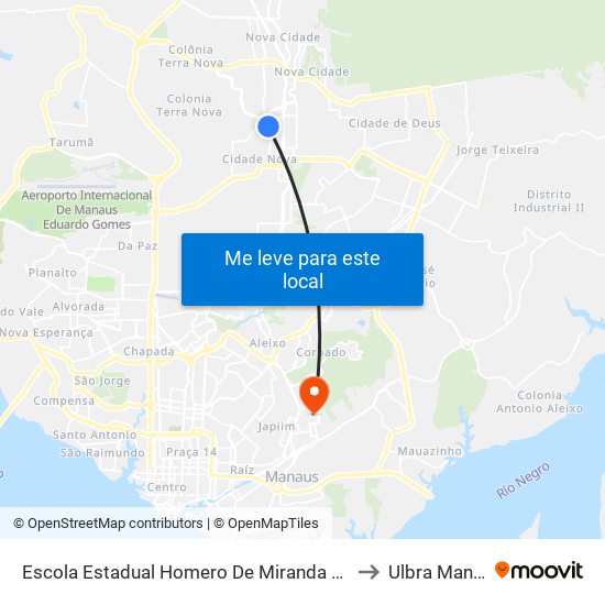Escola Estadual Homero De Miranda Leão B/T to Ulbra Manaus map