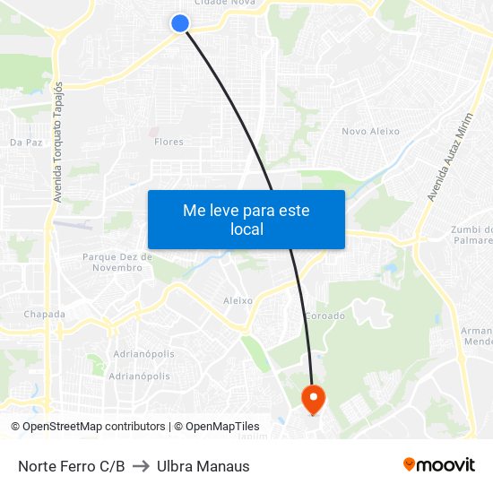 Norte Ferro C/B to Ulbra Manaus map