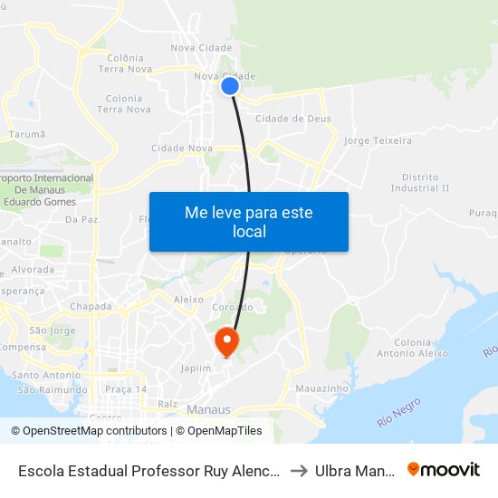 Escola Estadual Professor Ruy Alencar C/B to Ulbra Manaus map