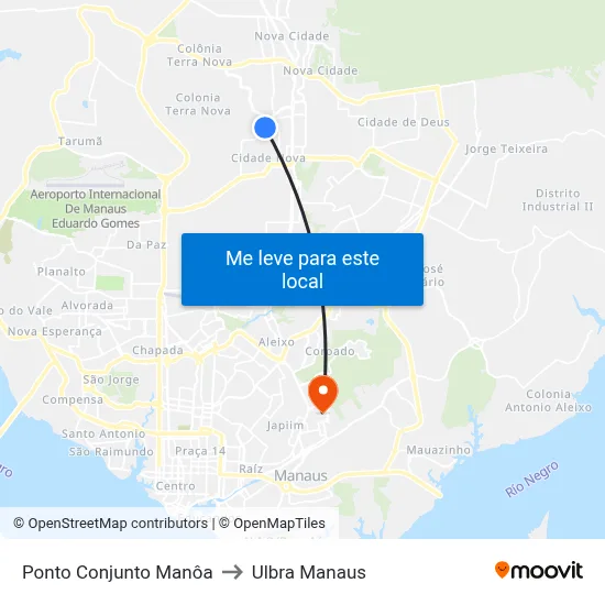 Ponto Conjunto Manôa to Ulbra Manaus map