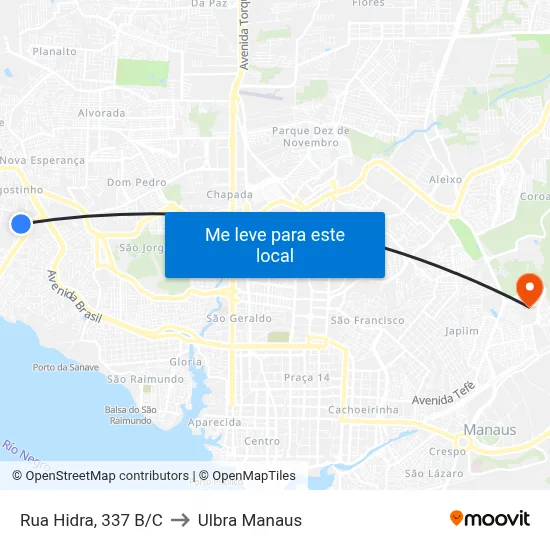 Rua Hidra, 337 B/C to Ulbra Manaus map