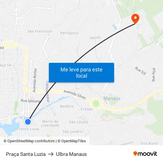 Praça Santa Luzia to Ulbra Manaus map