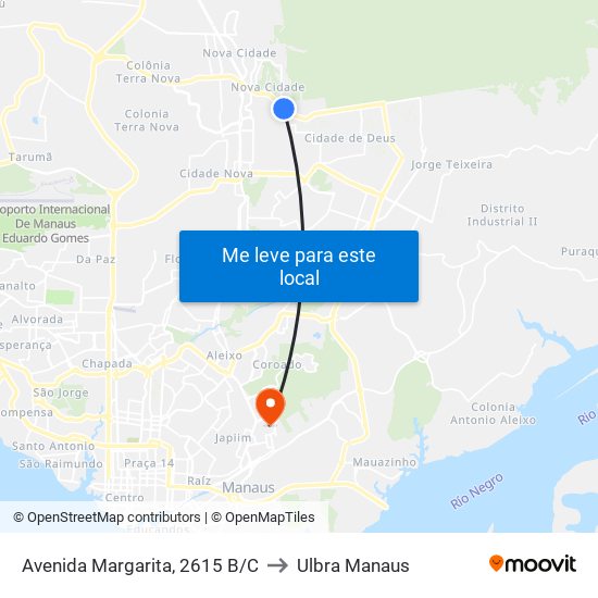 Avenida Margarita, 2615 B/C to Ulbra Manaus map