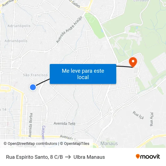 Rua Espírito Santo, 8 C/B to Ulbra Manaus map