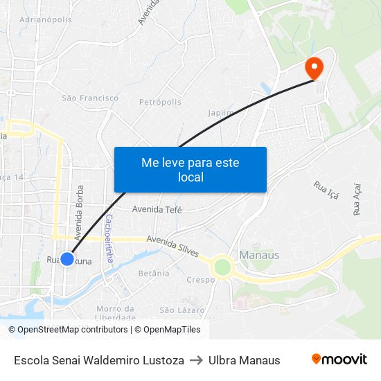 Escola Senai Waldemiro Lustoza to Ulbra Manaus map