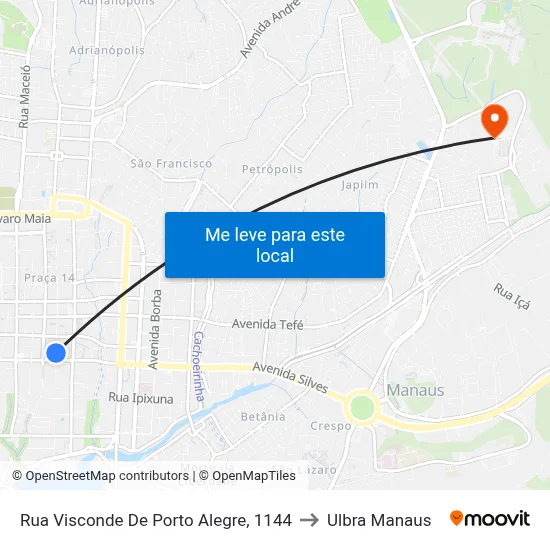 Rua Visconde De Porto Alegre, 1144 to Ulbra Manaus map