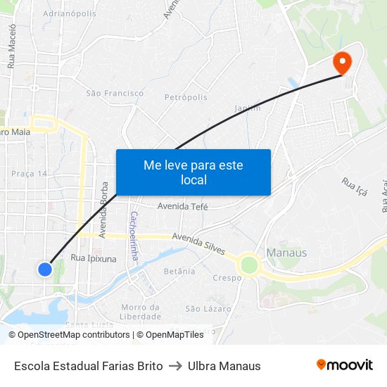 Escola Estadual Farias Brito to Ulbra Manaus map