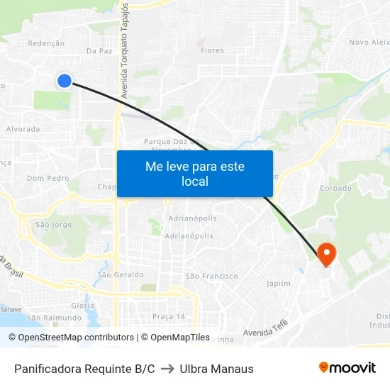 Panificadora Requinte B/C to Ulbra Manaus map