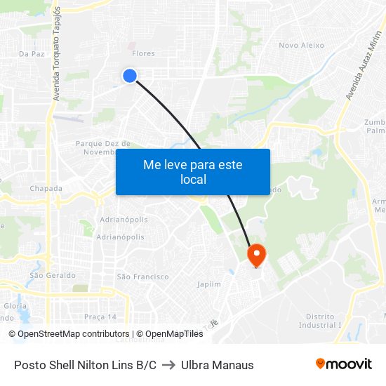 Posto Shell Nilton Lins B/C to Ulbra Manaus map