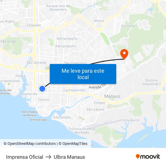 Imprensa Oficial to Ulbra Manaus map